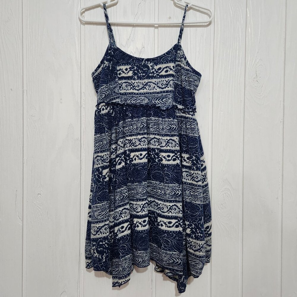 American Eagle Navy & Cream Handkerchief Hem Babydoll Boho Mini Dress - Size S